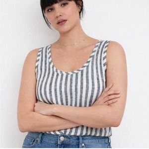Everlane 100% Linen Tank Top Gray and White Striped Boxy Relaxed Women's Size 16
